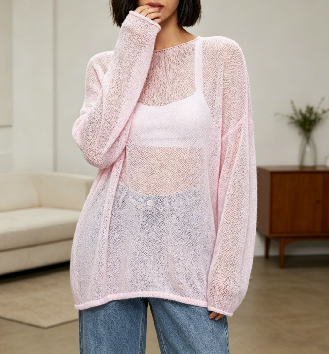 Damen luftiger Oversize-Feinstrickpullover mit weitem Arm und Rundhalsausschnitt – Mavelle