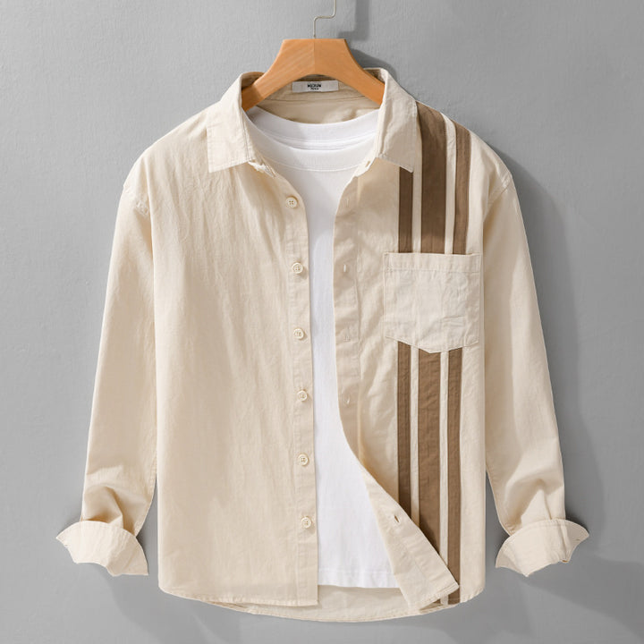 Herren Hemdjacke mit asymmetrischen Streifen und aufgesetzter Brusttasche Echoarchiv