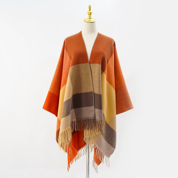 Damen Multifunktionaler Wollmix-Poncho im Cape‑Stil mit geometrischem Muster – Avérine