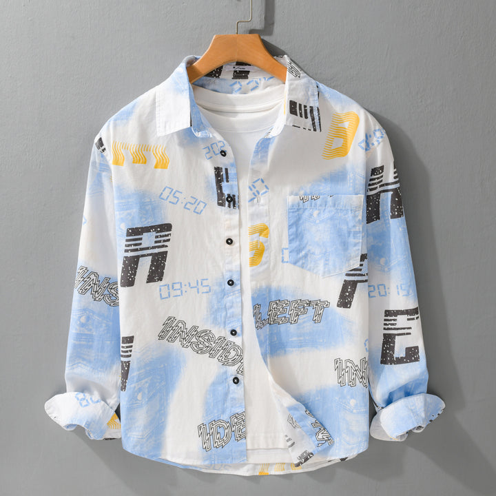 Herren Grafik-Print Overshirt im Relaxed-Fit mit Brusttaschen Echoarchiv