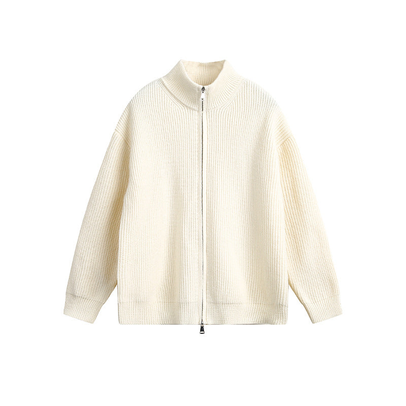 Herren Grobstrickjacke mit hohem Kragen und durchgehendem Reißverschluss Echoarchiv