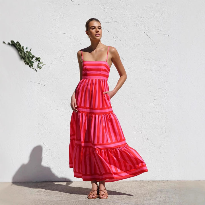 Damen Maxikleid mit Streifenmuster und fließendem Rock Echo Archiv