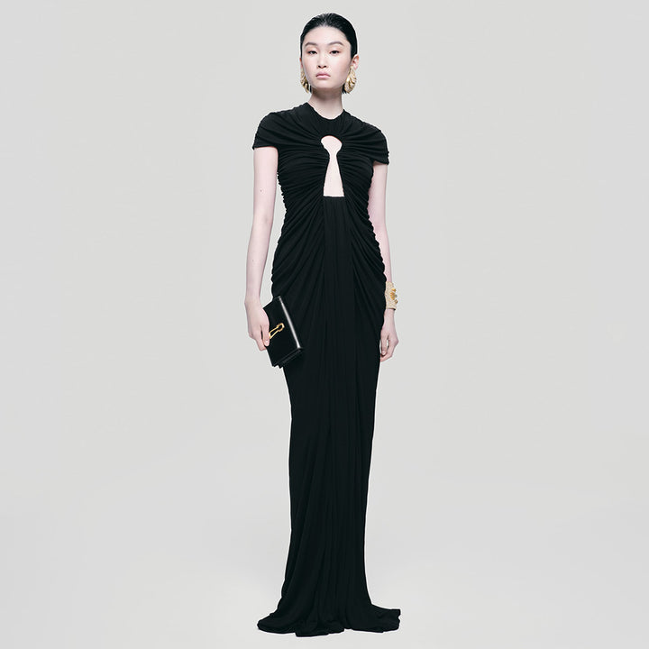 Damen glamouröses Abendkleid mit raffinierten Drapierungen und Schlitz Echo Archiv