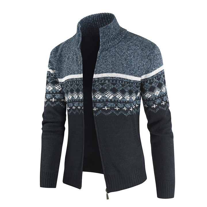 Herren modische Strickjacke mit hohem Kragen und grafischem Muster Echoarchiv