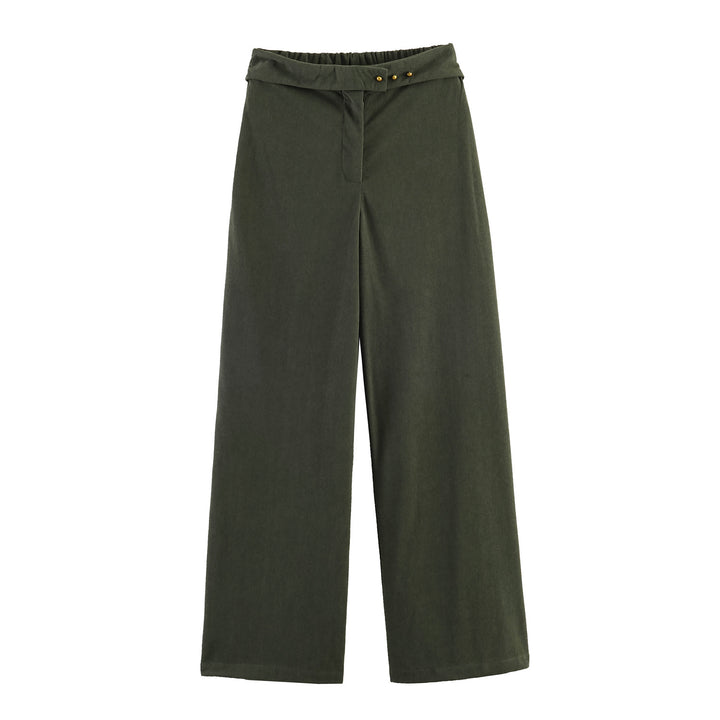 Damen Weite Highwaist‑Hose mit Umschlagbund und Cordoptik Echo Archiv
