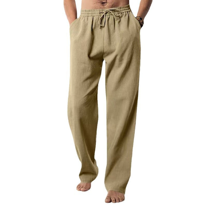 Herren lässige Leinenhose mit elastischem Bund und seitlichen Taschen Echoarchiv
