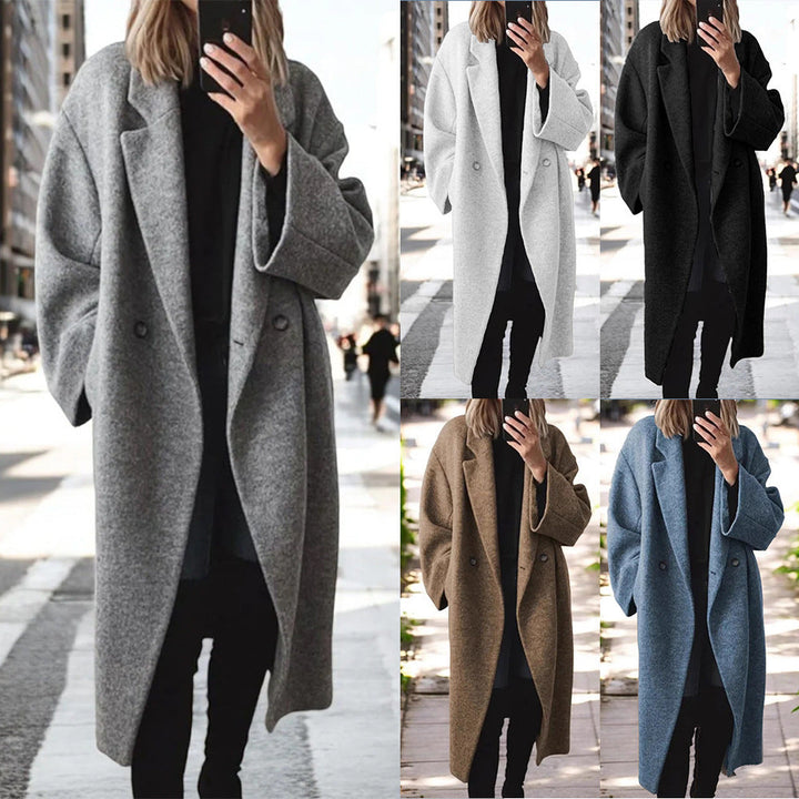 Damen klassischer Oversized-Mantel mit doppeltem Knopfverschluss und breitem Revers Echoarchiv