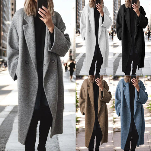 Damen klassischer Oversized-Mantel mit doppeltem Knopfverschluss und breitem Revers Echoarchiv