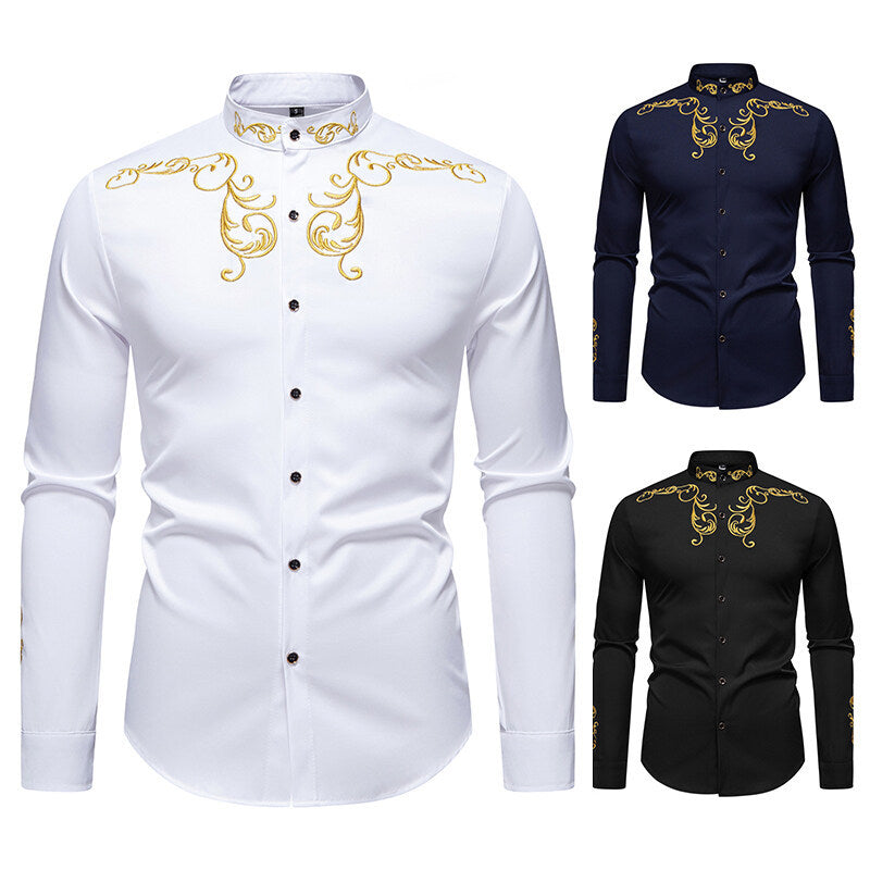 Herren Langarmshirt mit elegantem Stickereidesign Echoarchiv