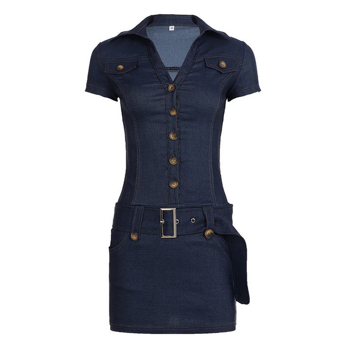 Damen Jeanshemdkleid mit Gürtel und knöpfbarem Ausschnitt Echo Archiv