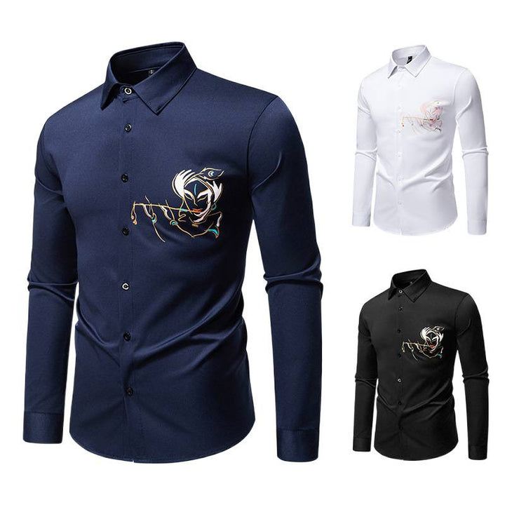 Herren Elegantes Langarmhemd mit kreativer Stickerei Echoarchiv