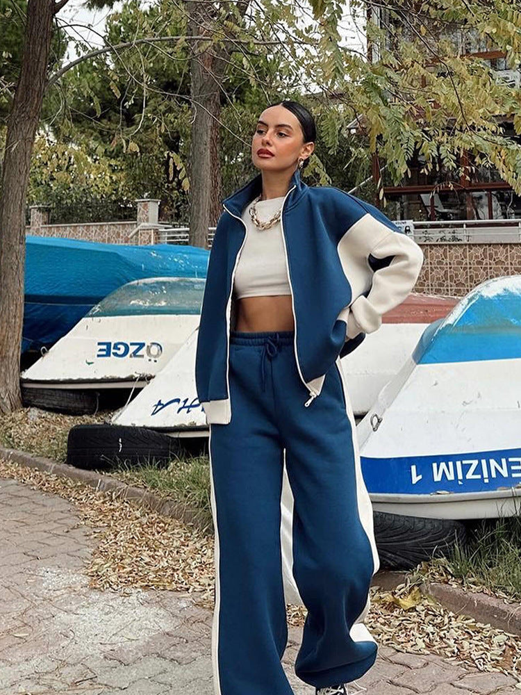 Damen Mehrteiliges Loungewear-Set mit Reißverschlussjacke und weiter Palazzohose – Élanora