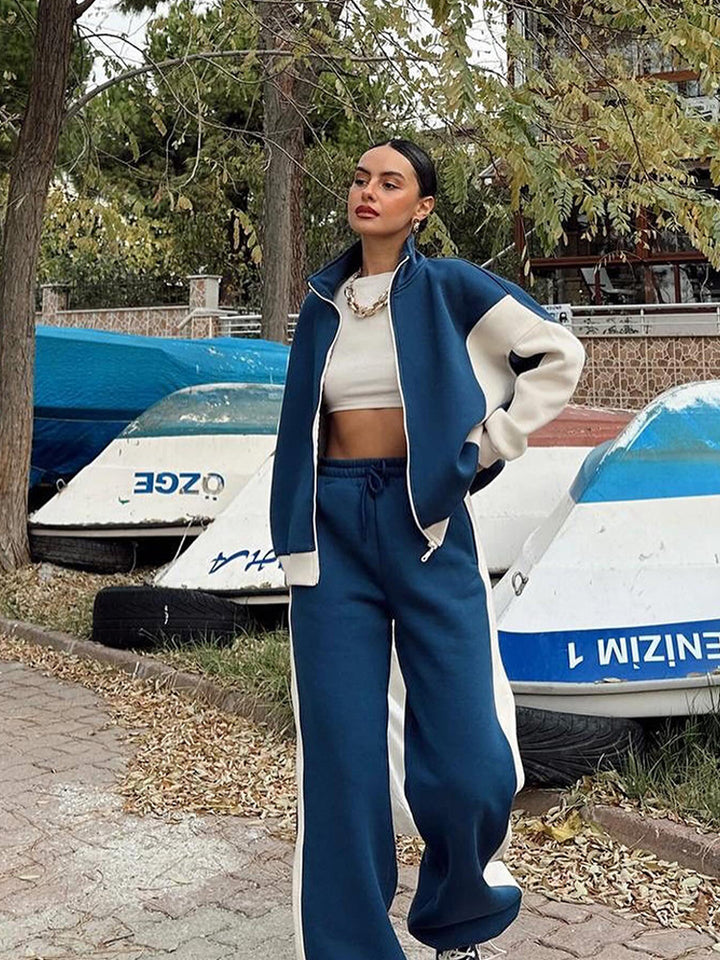 Damen Mehrteiliges Loungewear-Set mit Reißverschlussjacke und weiter Palazzohose – Élanora