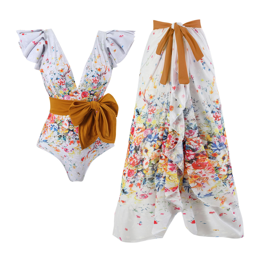 Damen Maxi-Rock mit floralen Mustern und verspieltem Schärpen-Detail Echo Archiv