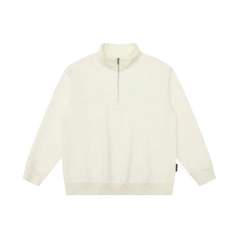 Unisex Oversize Waffelstruktur Halbzip-Pullover mit Stehkragen Echo Archiv