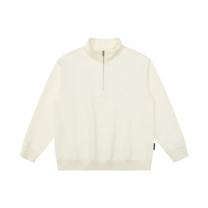 Unisex Oversize Waffelstruktur Halbzip-Pullover mit Stehkragen Echo Archiv