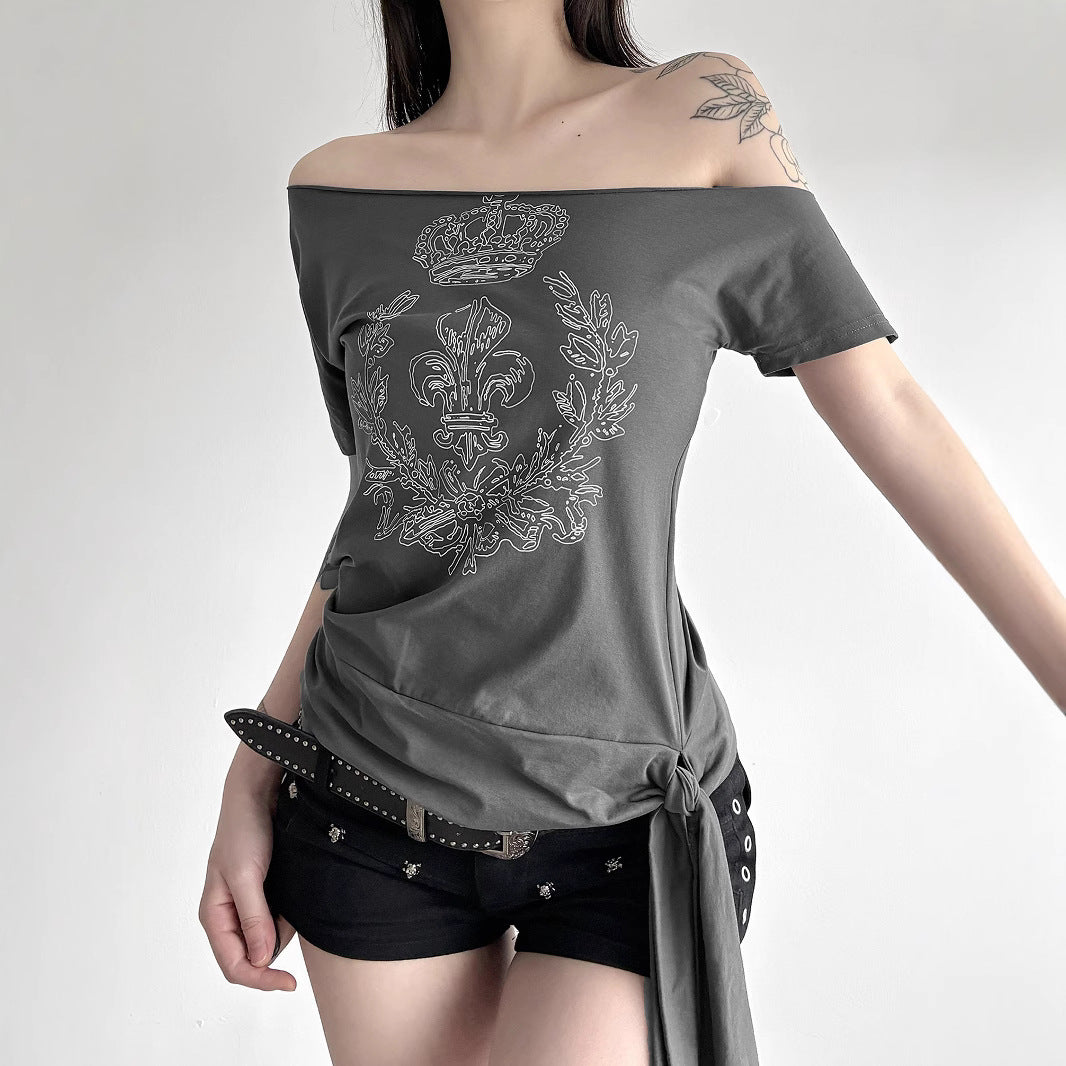Damen asymmetrisches Top mit dekorativem Knoten Echo Archiv