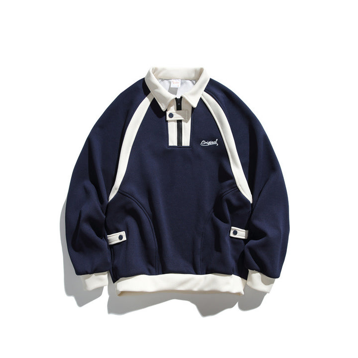 Unisex Oversize Halfzip-Sweatshirt mit kontrastierendem Hemdkragen und Raglanärmeln Echoarchiv