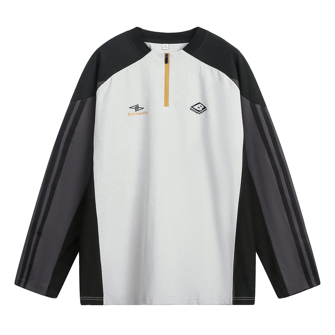 Unisex Sportliches Oversize-Halbzip-Sweatshirt im Retro-Track-Stil mit Kontrastpaneelen und Drei-Streifen-Ärmeln Echo Archiv