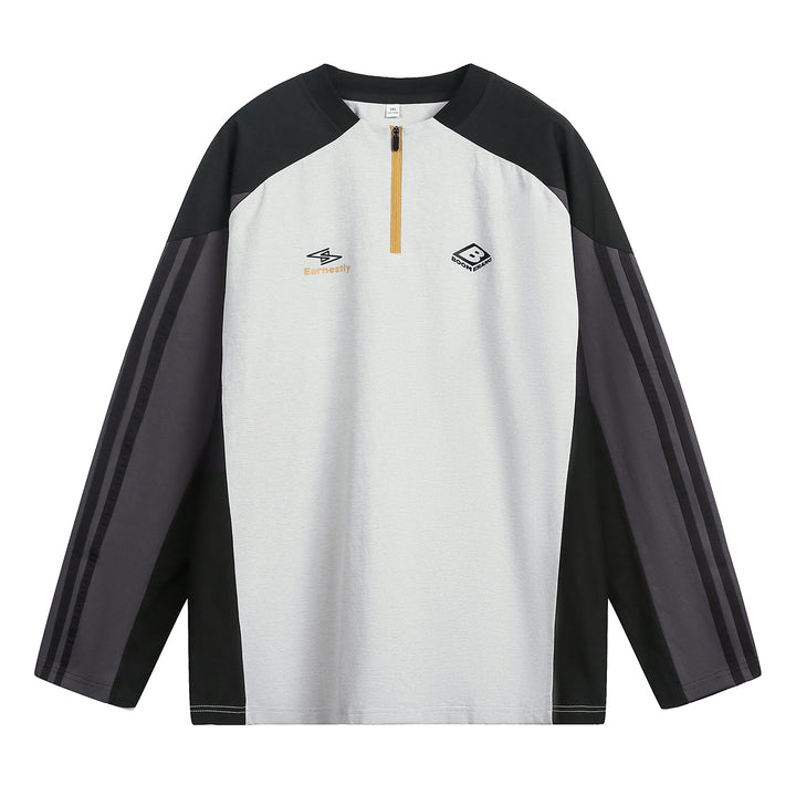 Unisex Sportliches Oversize-Halbzip-Sweatshirt im Retro-Track-Stil mit Kontrastpaneelen und Drei-Streifen-Ärmeln Echo Archiv
