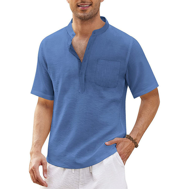 Herren hochwertiges Kurzarm-Henley-Shirt mit praktischer Brusttasche Echoarchiv