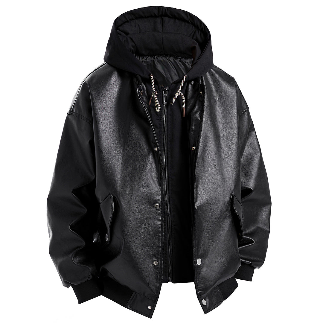 Herren Kunstlederjacke im oversized Schnitt mit abnehmbarer Kapuze Echoarchiv