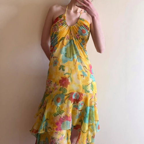 Damen Maxikleid mit floralem Lagenlook und Spaghettiträgern Echo Archiv