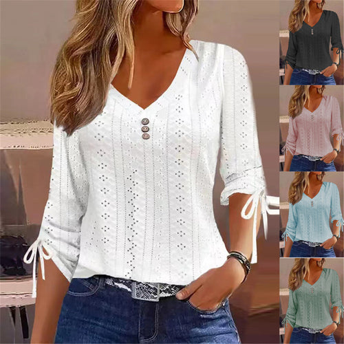 Damen V-Ausschnitt Bluse mit Raffdetails Echoarchiv