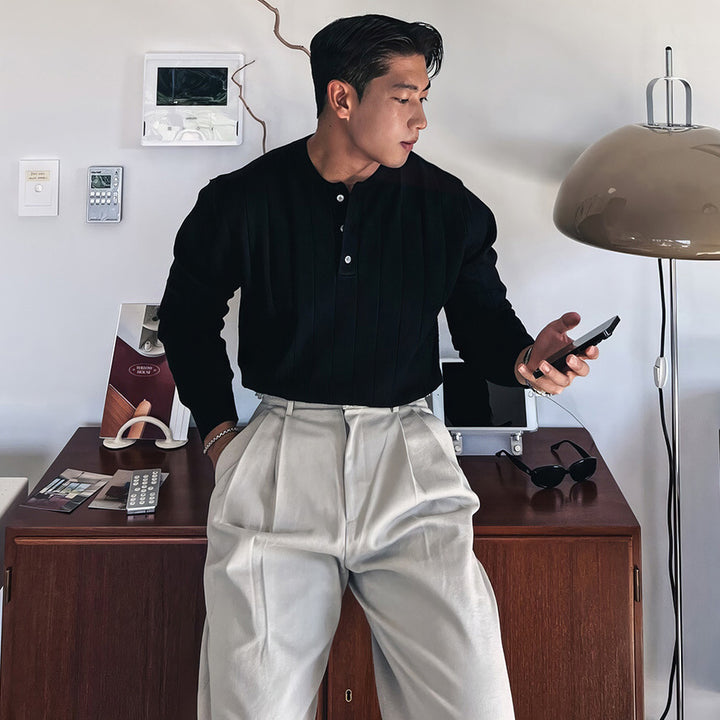Herren Modischer Strickpullover mit Knopfleiste Echoarchiv