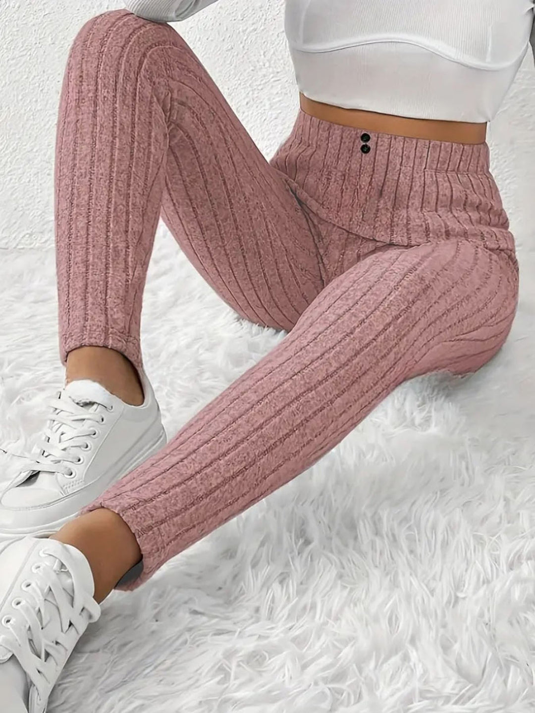 Damen Hochgeschnittene Rippstrick-Leggings mit elastischem Taillenbund Echoarchiv