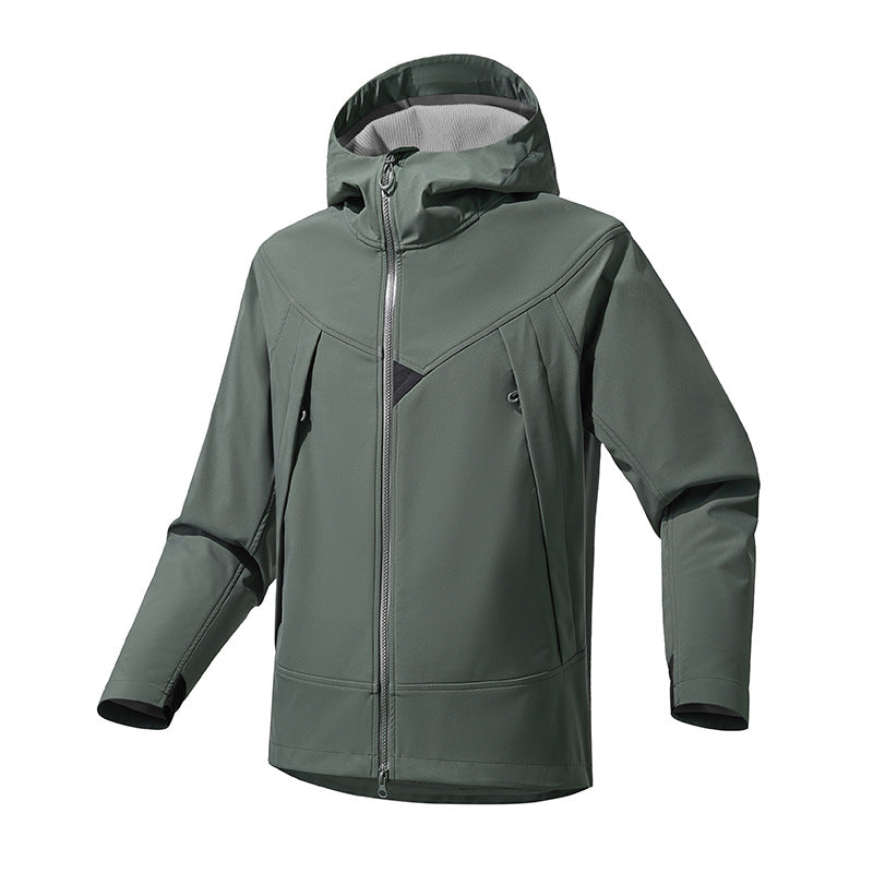 Herren Technische Softshell-Outdoorjacke mit Kapuze winddichtem Stretch und Zwei-Wege-Reißverschluss Echo Archiv