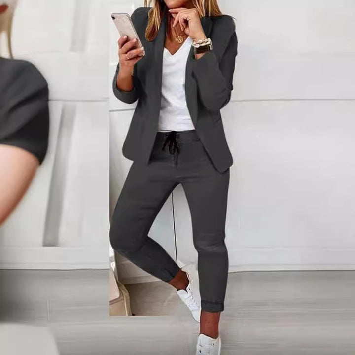 Damen nan lässiges Hosenanzug-Set mit Joggerhose, Kordelzug und tailliertem Blazer Echo Archiv