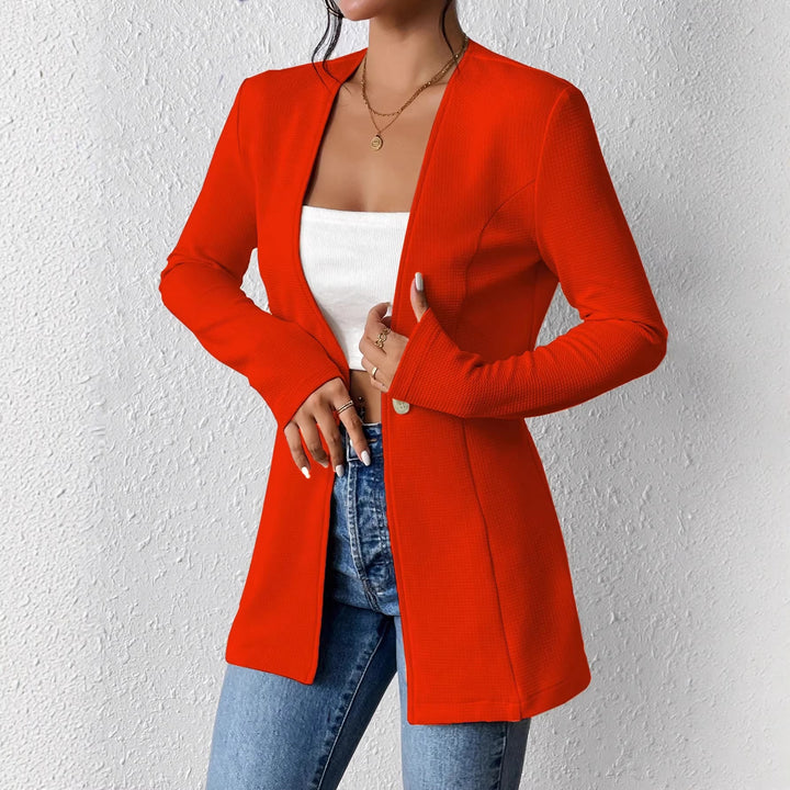 Damen Taillierter kragenloser Longblazer mit Ein-Knopf-Verschluss Echo Archiv