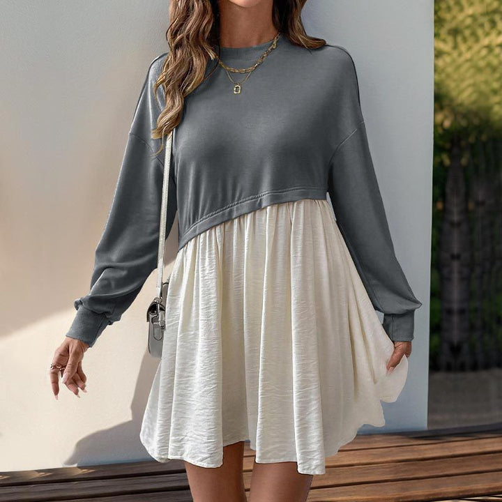 Damen Lässiges Sweatshirt-Babydoll-Kleid mit asymmetrischer Taillennaht und weiter Stufenrock Echoarchiv