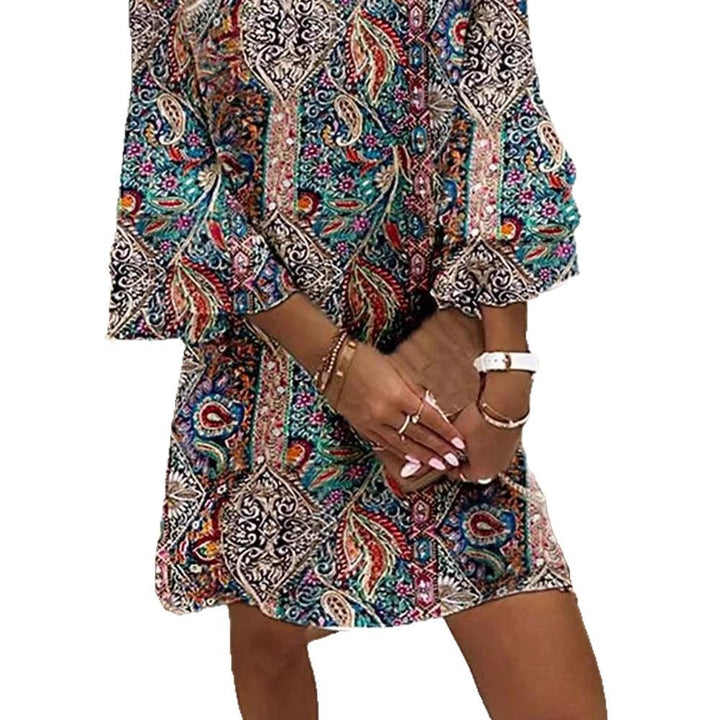 Damen nan Boho-Paisley-Tunikakleid mit V-Ausschnitt und dreiviertel Glockenärmeln Echo Archiv