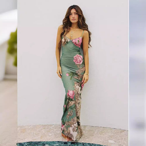 Damen Etuikleid mit zartem floralem Druck und feinen Spaghetti-Trägern Echo Archiv