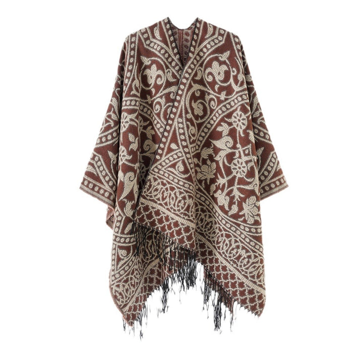 Damen Jacquard-Überwurf mit orientalischem Ornamentmuster und Fransensaum Echo Archiv
