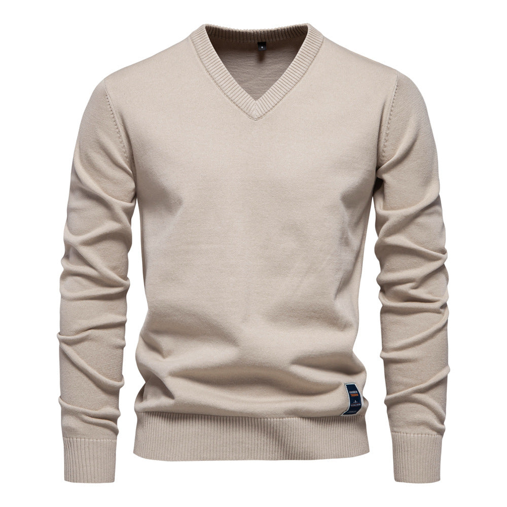 Herren Strickpullover mit V-Ausschnitt und feiner Textur Echoarchiv