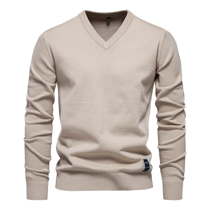 Herren Strickpullover mit V-Ausschnitt und feiner Textur Echoarchiv