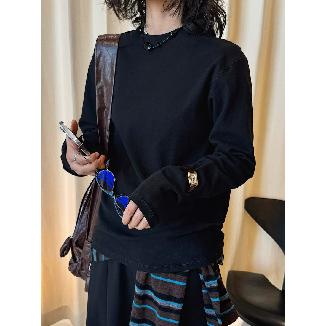 Damen Casual-Boxy Sweatshirt aus schwerem Baumwolljersey mit cleanem Rundhals Echoarchiv