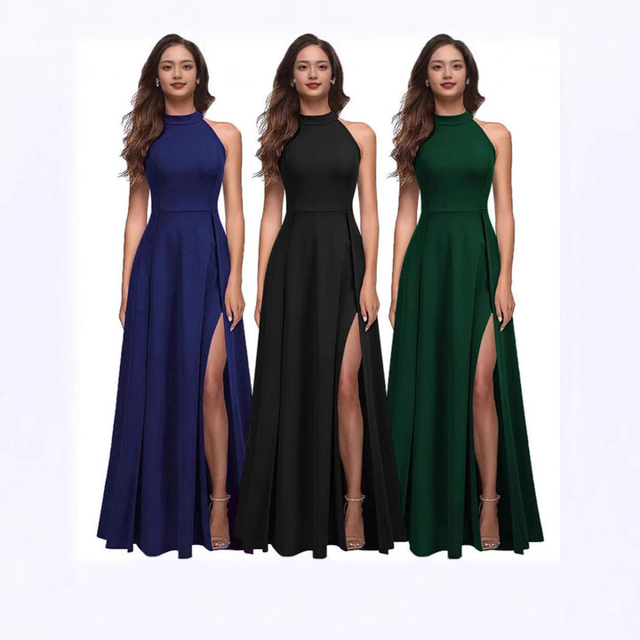 Damen Maxikleid mit Hohem Kragen und Seitlichem Schlitz Echoarchiv