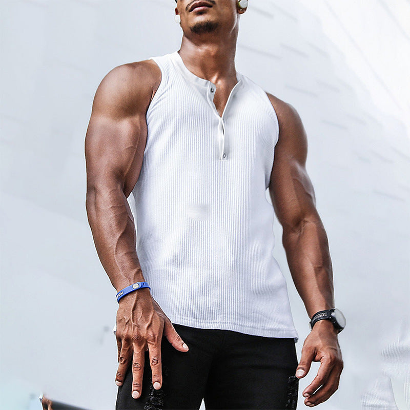 Herren Sportliches Tanktop mit Knopfverschluss und strukturierter Oberfläche Echoarchiv