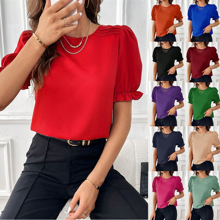 Damen Elegante Chiffonbluse mit Puffärmeln und dekorativen Schulterfalten Echo Archiv