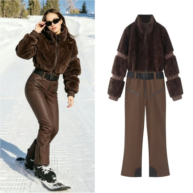 Damen Winterlicher Utility-Overall mit Teddyjacke, hohem Bund und Gurt Echo Archiv