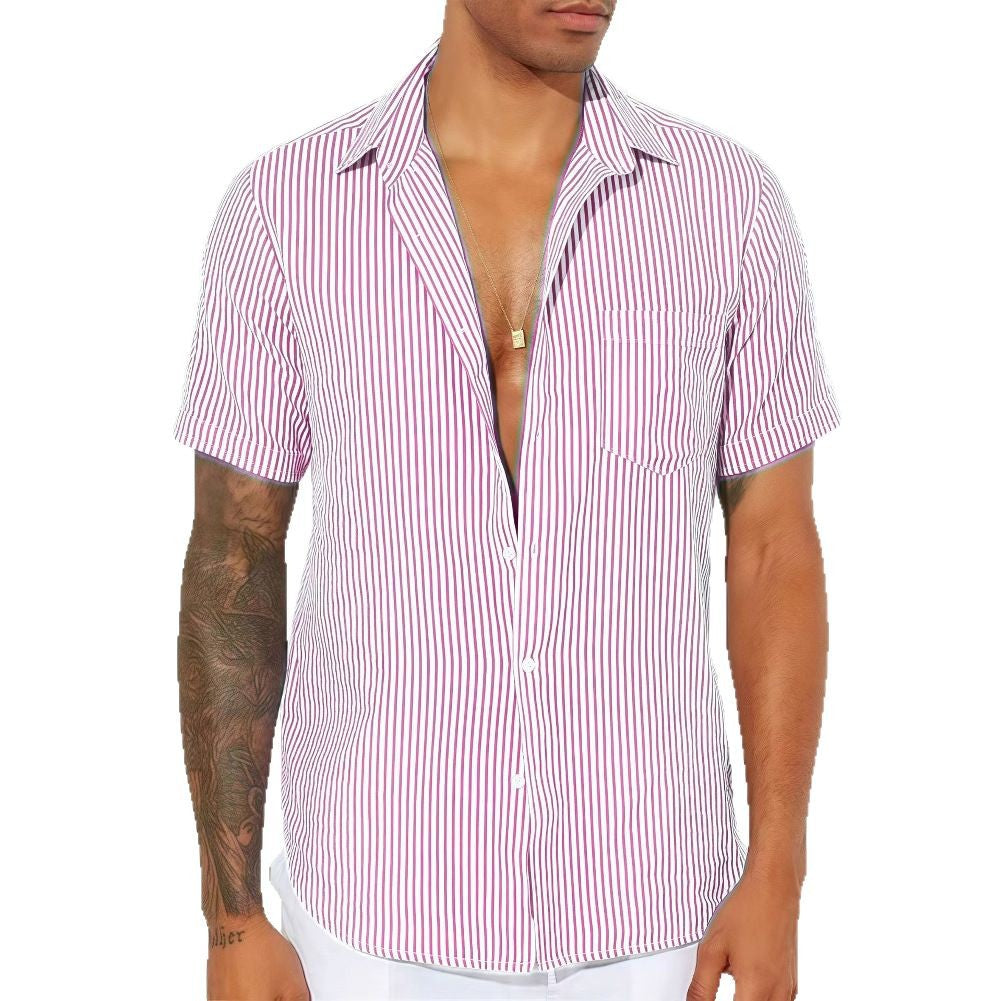 Herren Freizeit gestreiftes kurzärmeliges Button-Up Hemd Echoarchiv