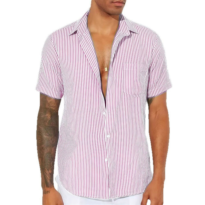 Herren Freizeit gestreiftes kurzärmeliges Button-Up Hemd Echoarchiv