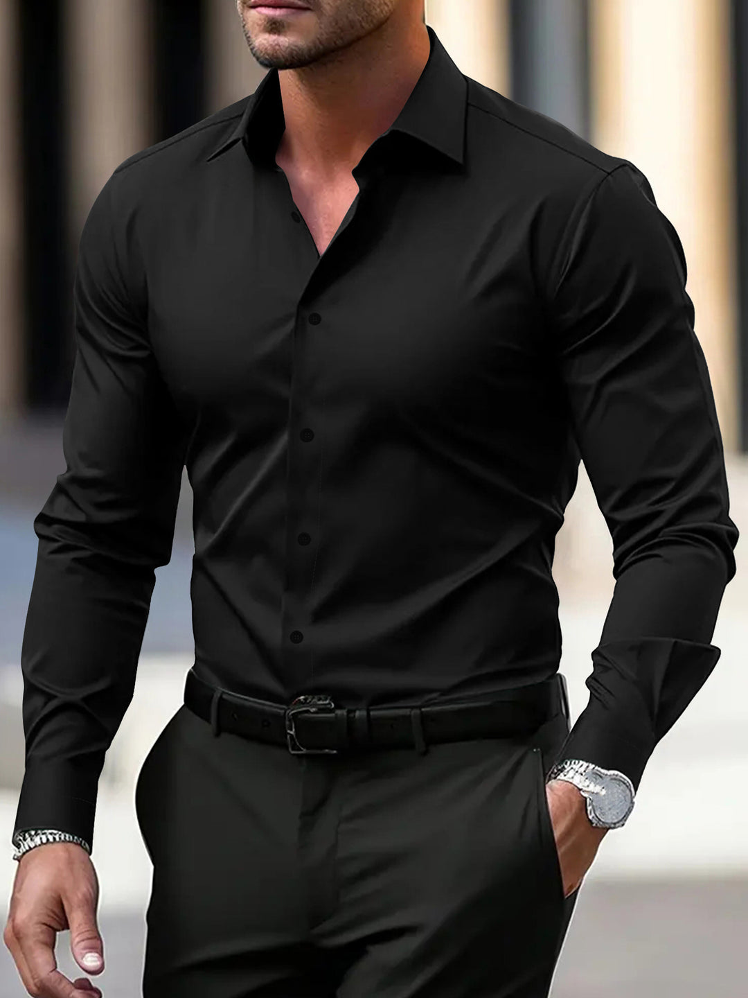Herren-Businesshemd mit langen Ärmeln, Slim-Fit, Echoarchiv
