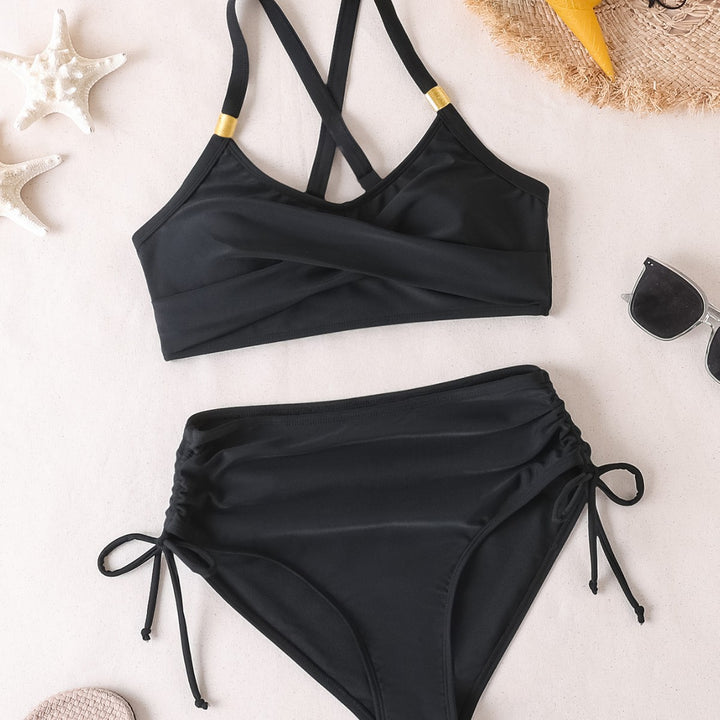 Damen Hochtailliertes Bikini-Set mit elegantem Wickeldesign und verstellbaren Trägern Echo Archiv
