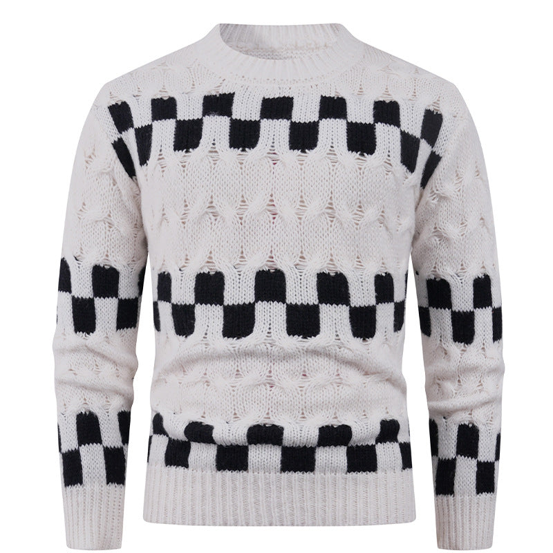 Herren Strickpullover mit kreativen geometrischen Mustern und hohem Kragen Echoarchiv