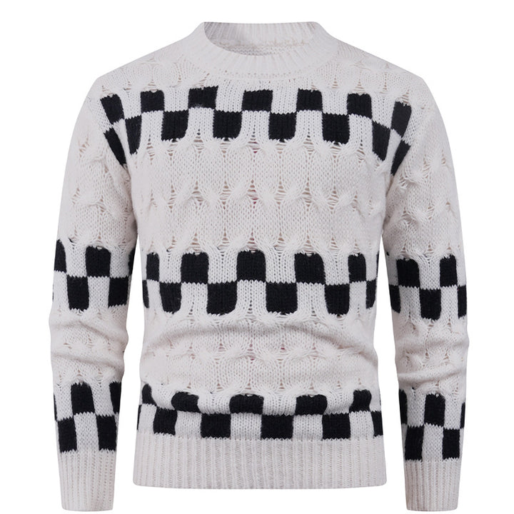 Herren Strickpullover mit kreativen geometrischen Mustern und hohem Kragen Echoarchiv